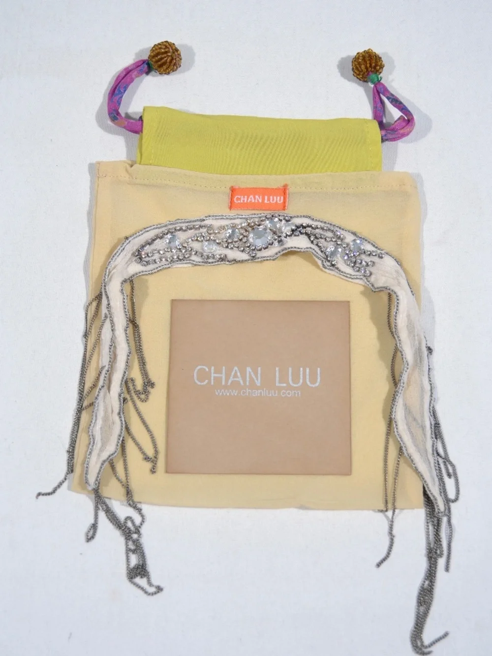 NEW CHAN LUU SILK TIE BRACELET, CRYSTAL, FRINGE
